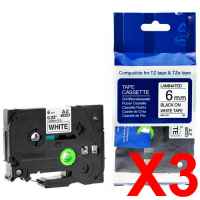 3 x Compatible Brother TZe-211 6mm Black on White Laminated Tape 8 metres