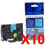 10 x Compatible Brother TZe-531 12mm Black on Blue Laminated Tape 8 metres