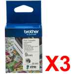 3 x Genuine Brother CZ-1001 Colour Label Roll Cassette - 9mm x 5m - Continuous