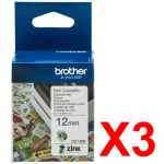 3 x Genuine Brother CZ-1002 Colour Label Roll Cassette - 12mm x 5m - Continuous