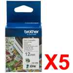 5 x Genuine Brother CZ-1002 Colour Label Roll Cassette - 12mm x 5m - Continuous