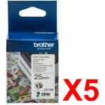 5 x Genuine Brother CZ-1004 Colour Label Roll Cassette - 25mm x 5m - Continuous