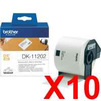 10 x Genuine Brother DK-11202 White Paper Label Roll - 62mm x 100mm - 300 Labels per Roll