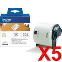 5 x Genuine Brother DK-11202 White Paper Label Roll - 62mm x 100mm - 300 Labels per Roll