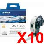 10 x Genuine Brother DK-11204 White Paper Label Roll - 17mm x 54mm - 400 Labels per Roll