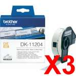 3 x Genuine Brother DK-11204 White Paper Label Roll - 17mm x 54mm - 400 Labels per Roll