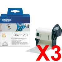 3 x Genuine Brother DK-11207 White Film Label Roll - 58mm Diameter - 100 Labels per Roll