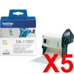 5 x Genuine Brother DK-11207 White Film Label Roll - 58mm Diameter - 100 Labels per Roll