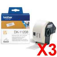 3 x Genuine Brother DK-11208 White Paper Label Roll - 38mm x 90mm - 400 Labels per Roll