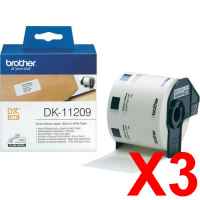 3 x Genuine Brother DK-11209 White Paper Label Roll - 29mm x 62mm - 800 Labels per Roll