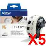5 x Genuine Brother DK-11219 White Paper Label Roll - 12mm Diameter - 1200 Labels per Roll