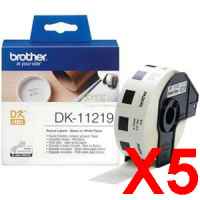 5 x Genuine Brother DK-11219 White Paper Label Roll - 12mm Diameter - 1200 Labels per Roll