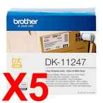 5 x Genuine Brother DK-11247 White Paper Label Roll - 103mm x 164mm - 180 Labels per Roll