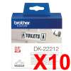 10 x Genuine Brother DK-22212 White Film Tape Roll - 62mm x 15.24m - Continuous Length