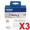 3 x Genuine Brother DK-22212 White Film Tape Roll - 62mm x 15.24m - Continuous Length
