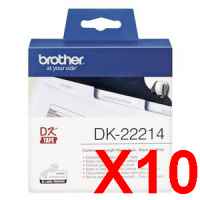 10 x Genuine Brother DK-22214 White Paper Tape Roll - 12mm x 30.48m - Continuous Length