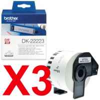 3 x Genuine Brother DK-22223 White Paper Tape Roll - 50mm x 30.48m - Continuous Length