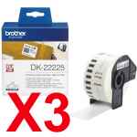 3 x Genuine Brother DK-22225 White Paper Tape Roll - 38mm x 30.48m - Continuous Length