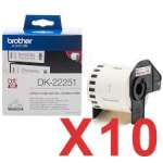10 x Genuine Brother DK-22251 Black/Red on White Paper Tape Roll - 62mm x 15.24m - Continuous Length