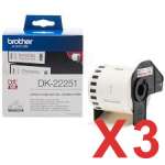 3 x Genuine Brother DK-22251 Black/Red on White Paper Tape Roll - 62mm x 15.24m - Continuous Length