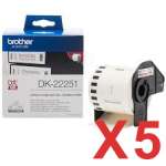 5 x Genuine Brother DK-22251 Black/Red on White Paper Tape Roll - 62mm x 15.24m - Continuous Length