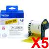 5 x Genuine Brother DK-22606 Yellow Film Tape Roll - 62mm x 15.24m - Continuous Length