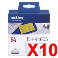 10 x Genuine Brother DK-44605 Yellow Removable Paper Tape Roll - 62mm x 30.48m - Continuous Length