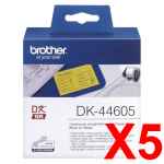 5 x Genuine Brother DK-44605 Yellow Removable Paper Tape Roll - 62mm x 30.48m - Continuous Length