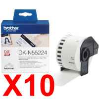 10 x Genuine Brother DK-N55224 White Non-Adhesive Paper Tape Roll - 54mm x 30.48m - Continuous Length