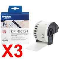 3 x Genuine Brother DK-N55224 White Non-Adhesive Paper Tape Roll - 54mm x 30.48m - Continuous Length