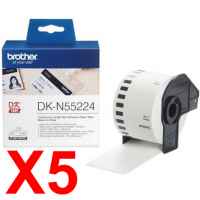 5 x Genuine Brother DK-N55224 White Non-Adhesive Paper Tape Roll - 54mm x 30.48m - Continuous Length