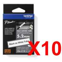 10 x Genuine Brother HSe-211E 5.2mm Black on White Heat Shrink Tube  Tape 1.5 metres