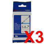 3 x Genuine Brother HSe-211 5.8mm Black on White Heat Shrink Tube Non Laminated Tape 1.5 metres