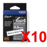 10 x Genuine Brother HSe-221E 9.0mm Black on White Heat Shrink Tube  Tape 1.5 metres