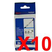 10 x Genuine Brother HSe-221 8.8mm Black on White Heat Shrink Tube Non Laminated Tape 1.5 metres