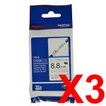 3 x Genuine Brother HSe-221 8.8mm Black on White Heat Shrink Tube Non Laminated Tape 1.5 metres