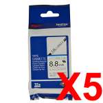 5 x Genuine Brother HSe-221 8.8mm Black on White Heat Shrink Tube Non Laminated Tape 1.5 metres
