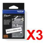 3 x Genuine Brother HSe-231E 11.2mm Black on White Heat Shrink Tube  Tape 1.5 metres