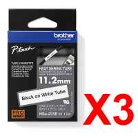 3 x Genuine Brother HSe-231E 11.2mm Black on White Heat Shrink Tube  Tape 1.5 metres