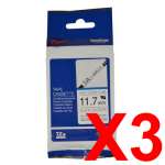 3 x Genuine Brother HSe-231 11.7mm Black on White Heat Shrink Tube Non Laminated Tape 1.5 metres