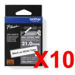 10 x Genuine Brother HSe-251E 21.0mm Black on White Heat Shrink Tube  Tape 1.5 metres