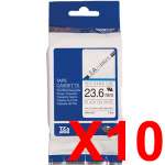 10 x Genuine Brother HSe-251 23.6mm Black on White Heat Shrink Tube Non Laminated Tape 1.5 metres