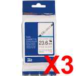 3 x Genuine Brother HSe-251 23.6mm Black on White Heat Shrink Tube Non Laminated Tape 1.5 metres