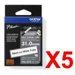 5 x Genuine Brother HSe-261E 31.0mm Black on White Heat Shrink Tube  Tape 1.5 metres