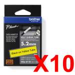 10 x Genuine Brother HSe-611E 5.2mm Black on Yellow Heat Shrink Tube  Tape 1.5 metres