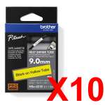 10 x Genuine Brother HSe-621E 9.0mm Black on Yellow Heat Shrink Tube  Tape 1.5 metres