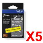 5 x Genuine Brother HSe-621E 9.0mm Black on Yellow Heat Shrink Tube  Tape 1.5 metres