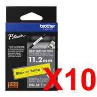 10 x Genuine Brother HSe-631E 11.2mm Black on Yellow Heat Shrink Tube  Tape 1.5 metres