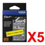 5 x Genuine Brother HSe-631E 11.2mm Black on Yellow Heat Shrink Tube  Tape 1.5 metres