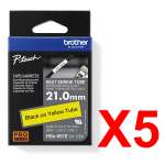 5 x Genuine Brother HSe-651E 21.0mm Black on Yellow Heat Shrink Tube  Tape 1.5 metres